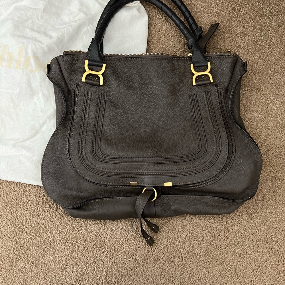 Chloe Brown Shoulder Bag with Gold Accents